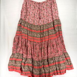 Vintage Boho Hippie Tiered Paisley Maxi Midi Skirt Size Medium